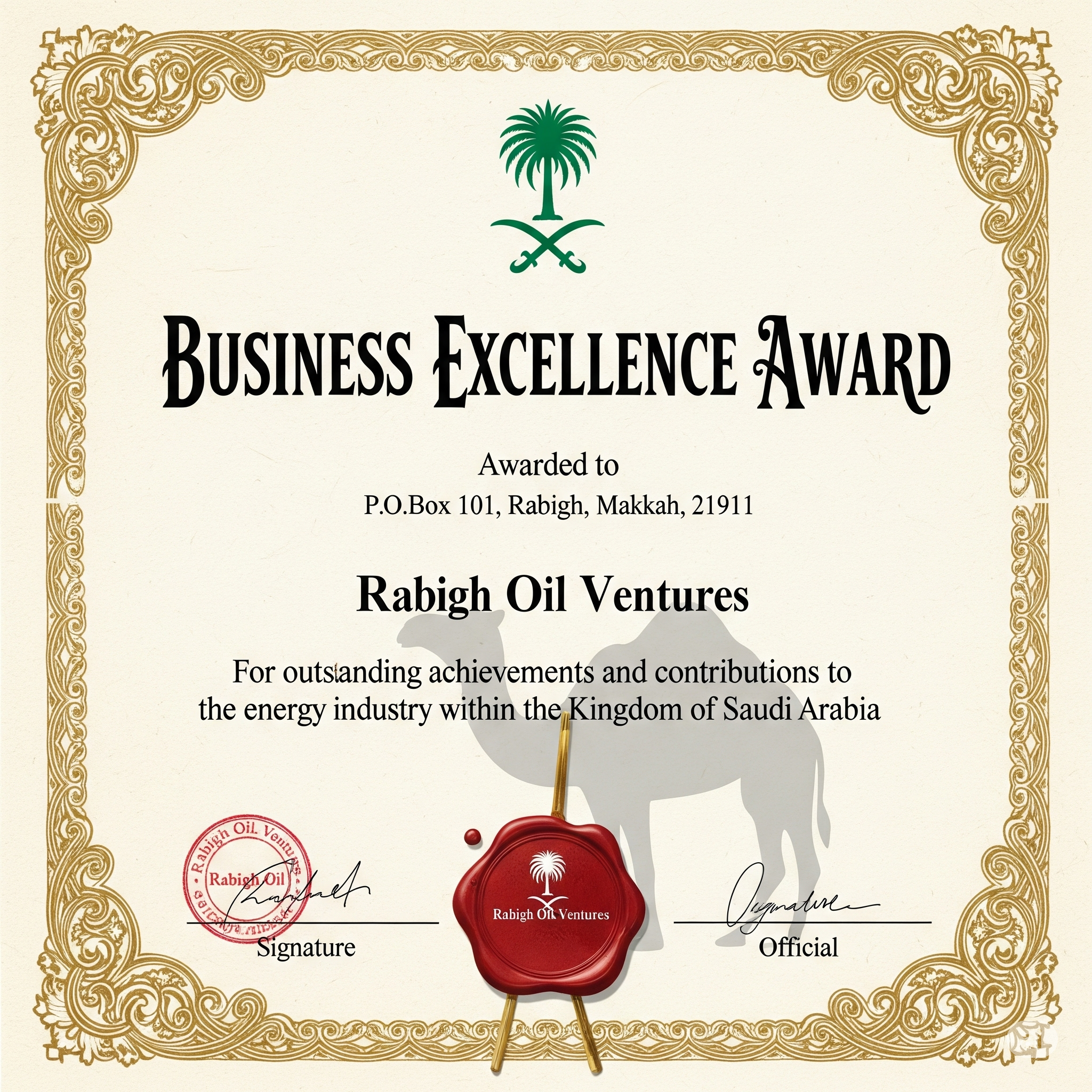 Rabigh Oil Ventures Business Excellence Award
